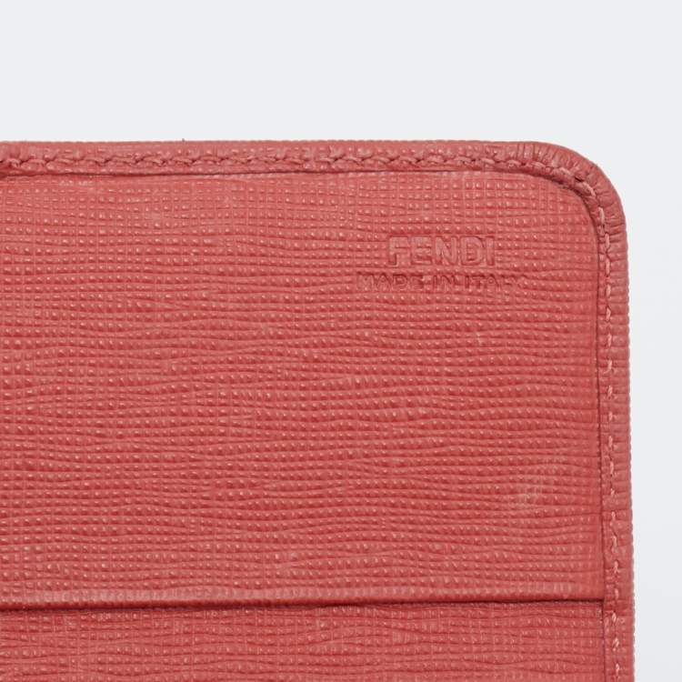 Pre Owned Fendi Orange Leather Flower Continental Wallet
