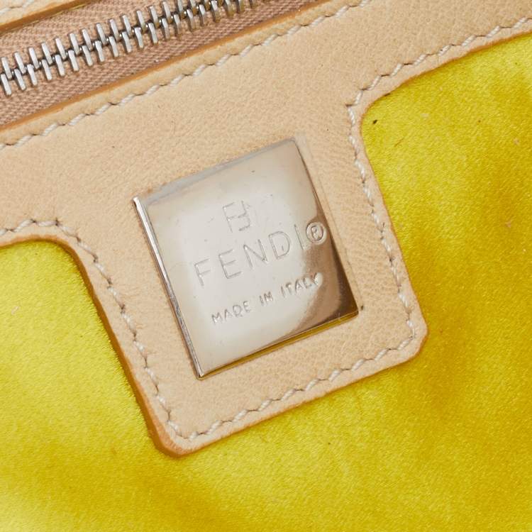 Pre Owned Fendi Light Beige Leather and Lace Embroidered Shoulder Bag