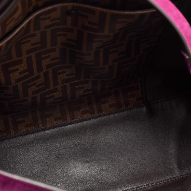 Pre Owned Fendi Burgundy Suede Peekaboo X Lite Top Handle Bag