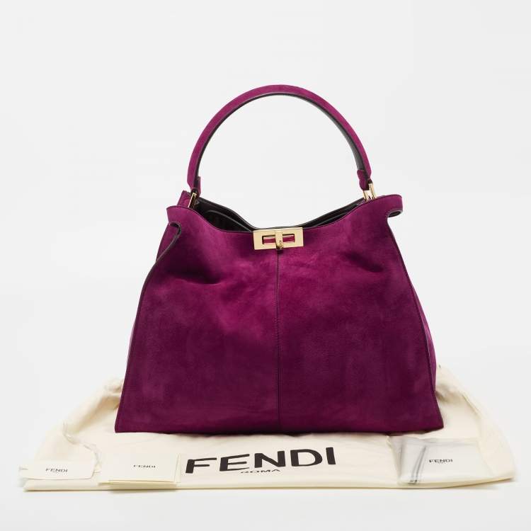 Pre Owned Fendi Burgundy Suede Peekaboo X Lite Top Handle Bag