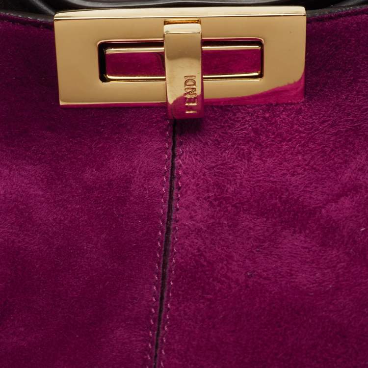 Pre Owned Fendi Burgundy Suede Peekaboo X Lite Top Handle Bag