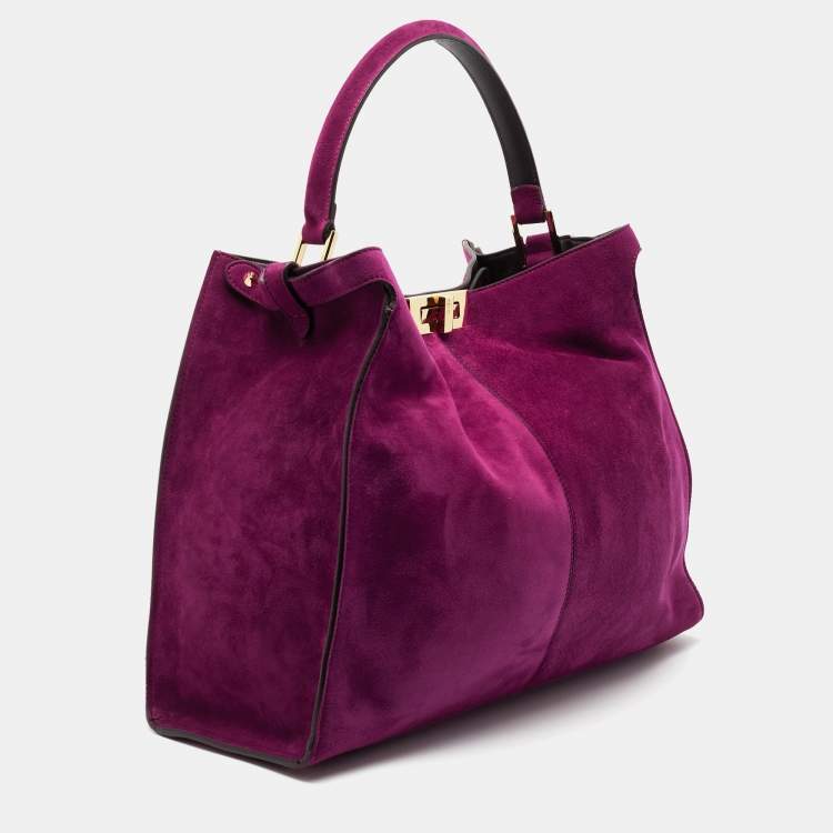 Pre Owned Fendi Burgundy Suede Peekaboo X Lite Top Handle Bag