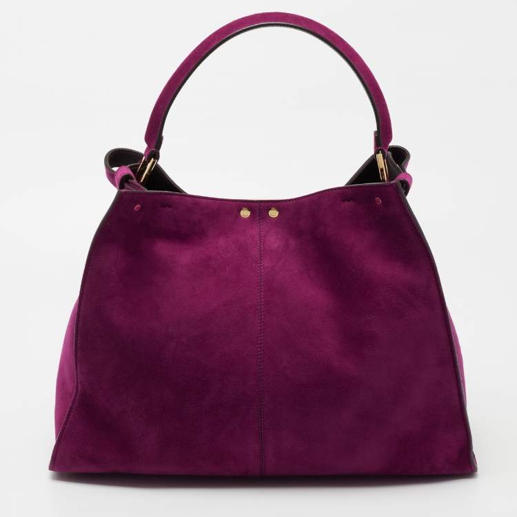 Pre Owned Fendi Burgundy Suede Peekaboo X Lite Top Handle Bag
