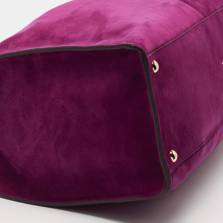 Pre Owned Fendi Burgundy Suede Peekaboo X Lite Top Handle Bag