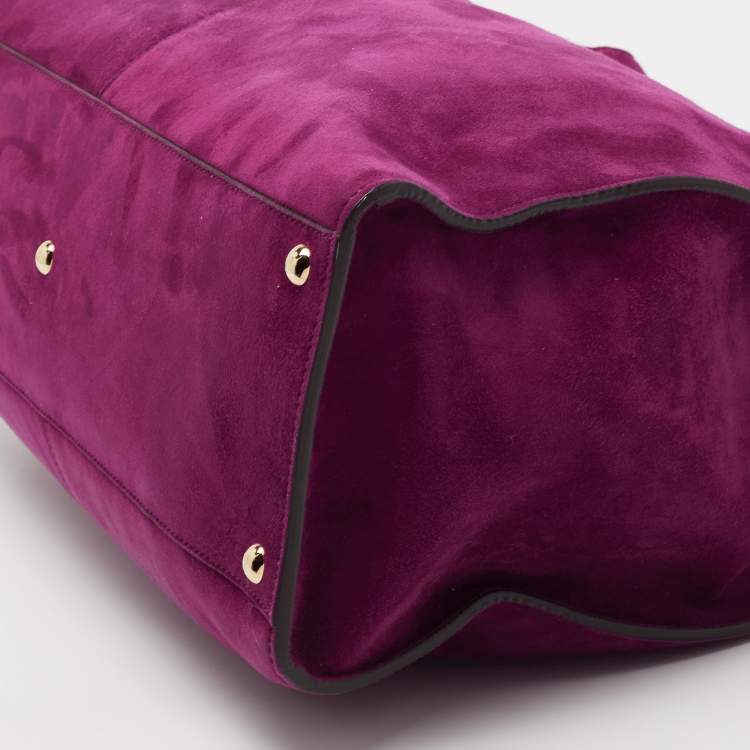 Pre Owned Fendi Burgundy Suede Peekaboo X Lite Top Handle Bag