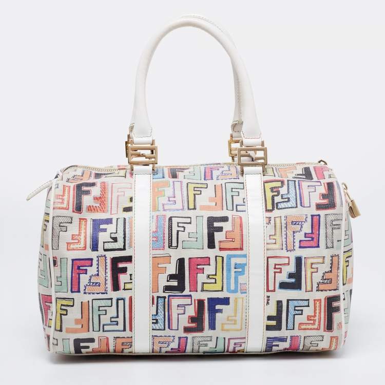 Pre Owned Fendi Multicolor Zucca Coated Canvas And Leather Spalmati Forever Boston Bag