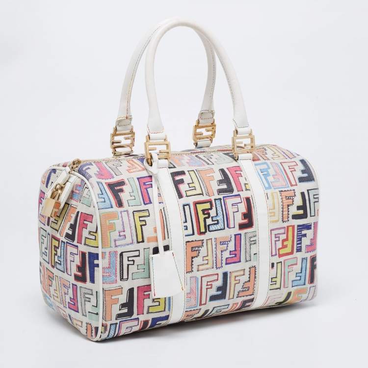 Pre Owned Fendi Multicolor Zucca Coated Canvas And Leather Spalmati Forever Boston Bag