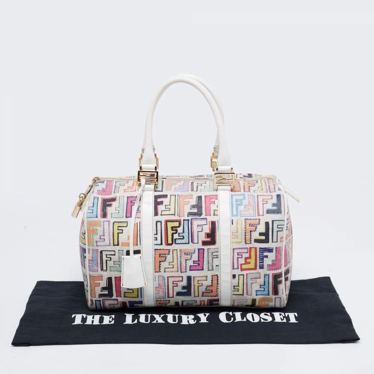 Pre Owned Fendi Multicolor Zucca Coated Canvas And Leather Spalmati Forever Boston Bag