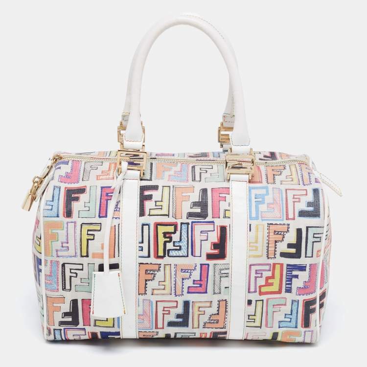 Pre Owned Fendi Multicolor Zucca Coated Canvas And Leather Spalmati Forever Boston Bag