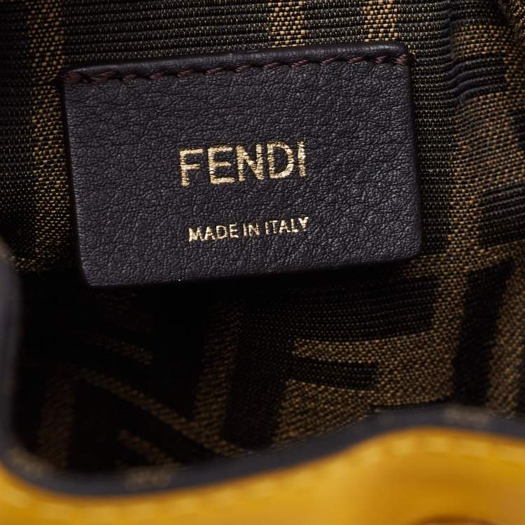 Pre Owned Fendi Yellow Crochet and Leather Mini Mon Tresor Drawstring Bucket Bag