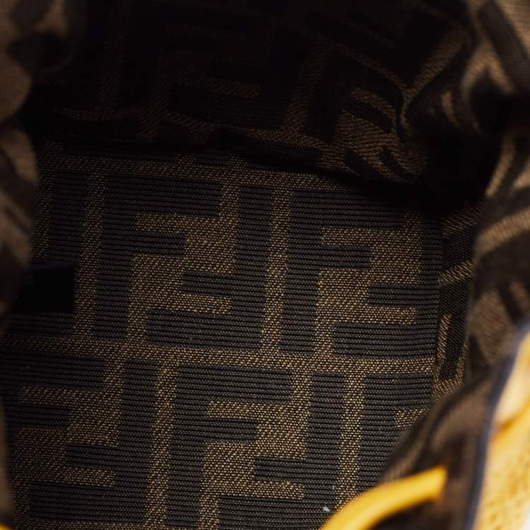 Pre Owned Fendi Yellow Crochet and Leather Mini Mon Tresor Drawstring Bucket Bag