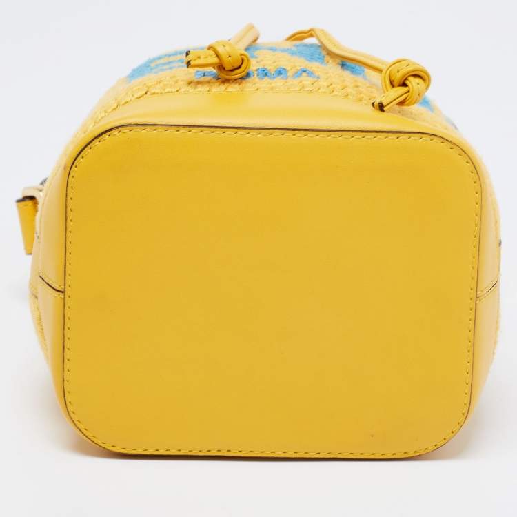 Pre Owned Fendi Yellow Crochet and Leather Mini Mon Tresor Drawstring Bucket Bag