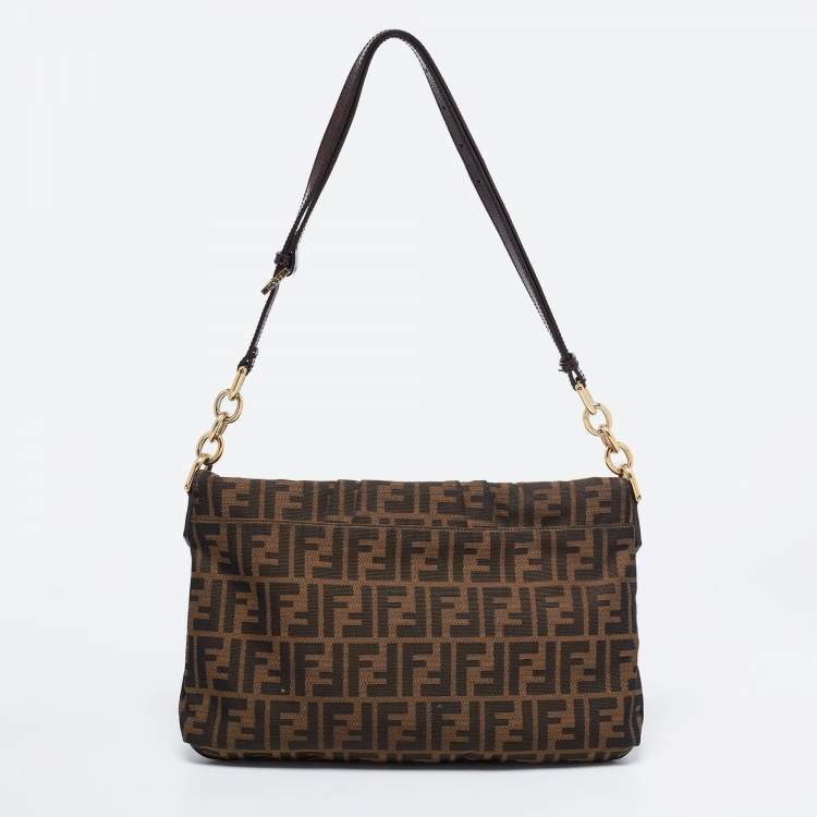 Pre Owned Fendi Brown Zucca Canvas And Leather Mia Shoulder Bag