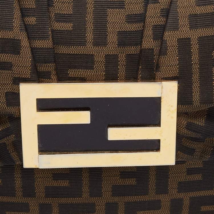 Pre Owned Fendi Brown Zucca Canvas And Leather Mia Shoulder Bag