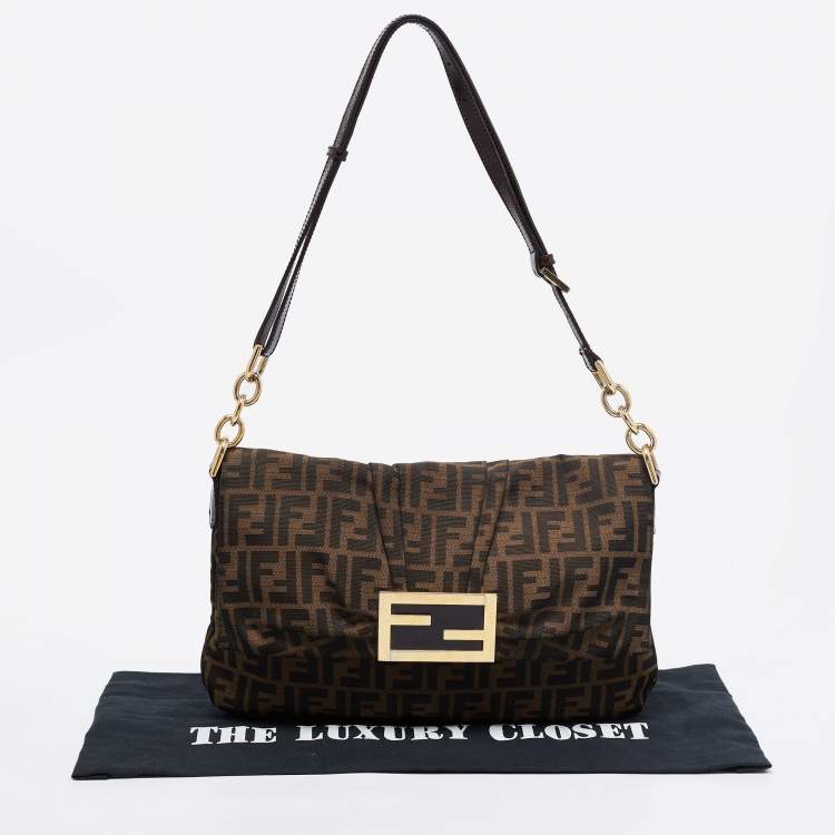 Pre Owned Fendi Brown Zucca Canvas And Leather Mia Shoulder Bag