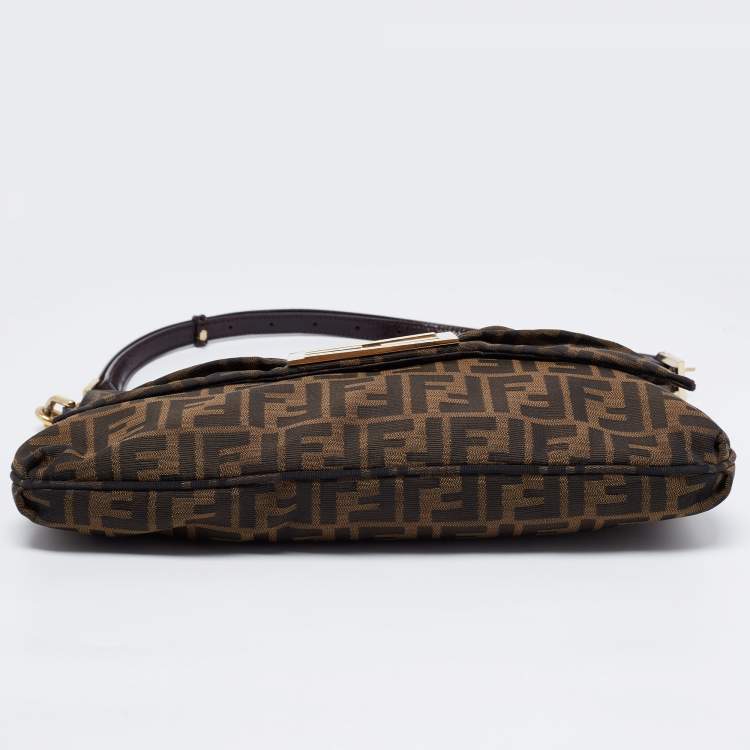 Pre Owned Fendi Brown Zucca Canvas And Leather Mia Shoulder Bag