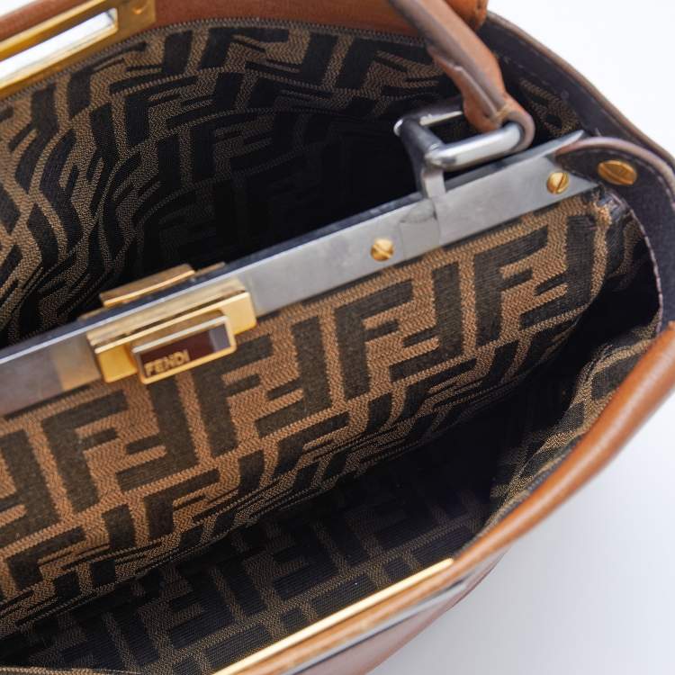 Pre Owned Fendi Brown Leather Medium Peekaboo Top Handle Bag