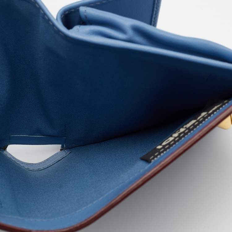 Pre Owned Fendi Grey/ Light Blue Leather By The Way Bifold Wallet