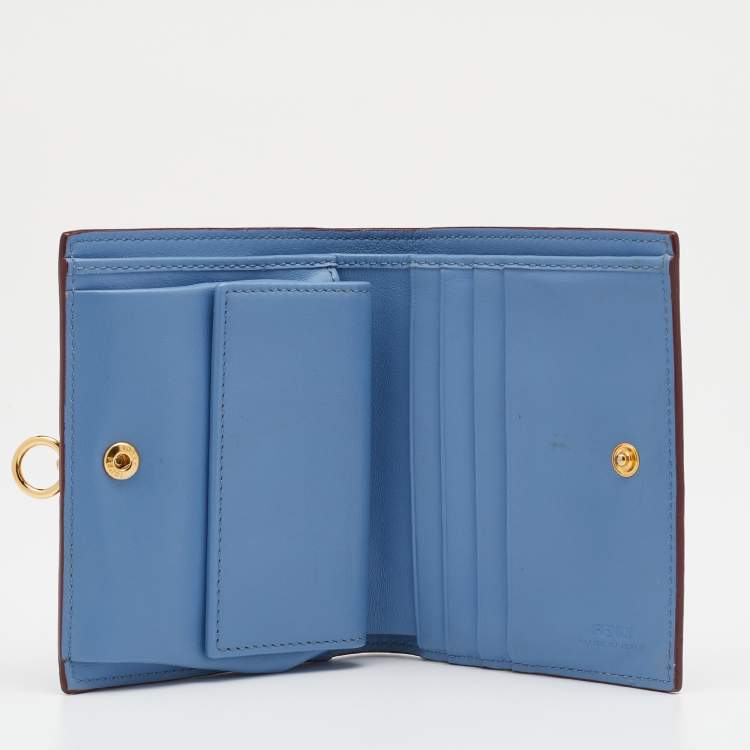 Pre Owned Fendi Grey/ Light Blue Leather By The Way Bifold Wallet