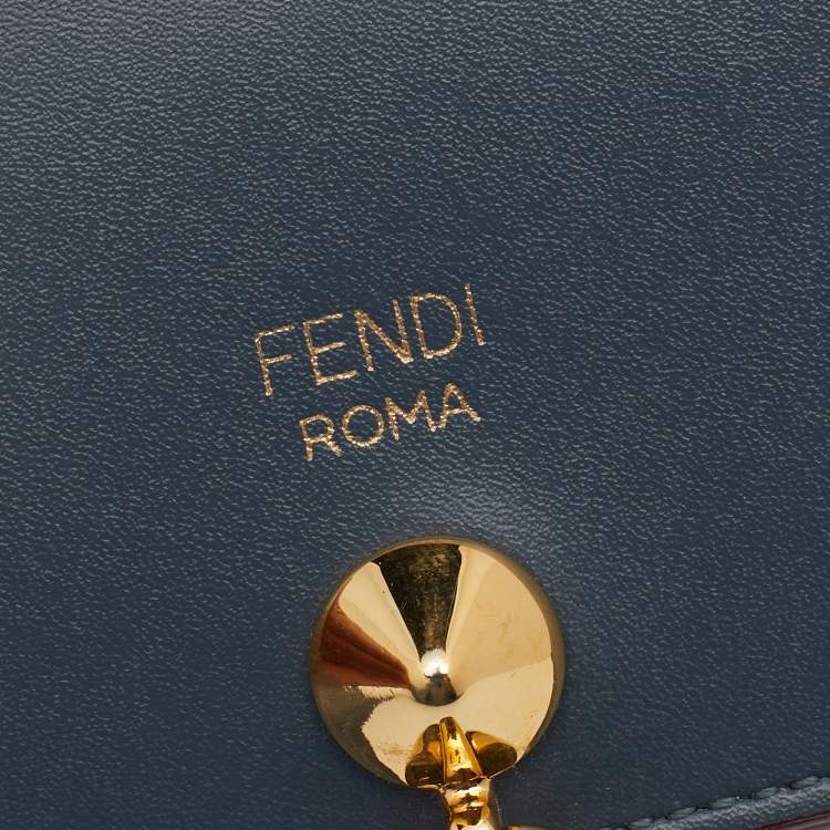 Pre Owned Fendi Grey/ Light Blue Leather By The Way Bifold Wallet