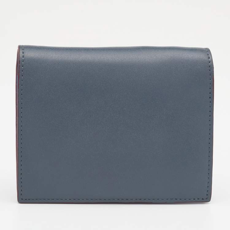 Pre Owned Fendi Grey/ Light Blue Leather By The Way Bifold Wallet