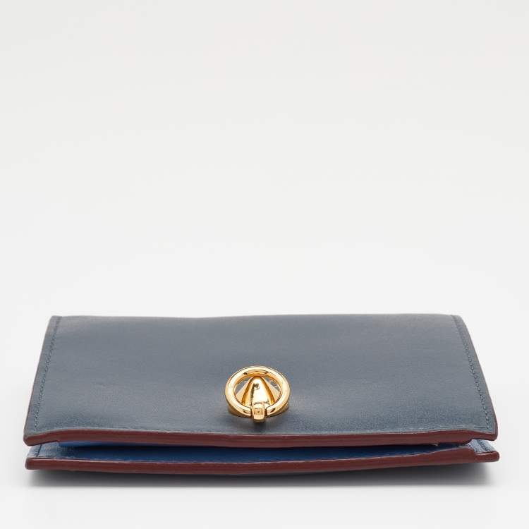 Pre Owned Fendi Grey/ Light Blue Leather By The Way Bifold Wallet