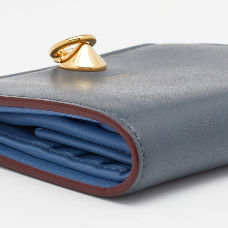 Pre Owned Fendi Grey/ Light Blue Leather By The Way Bifold Wallet