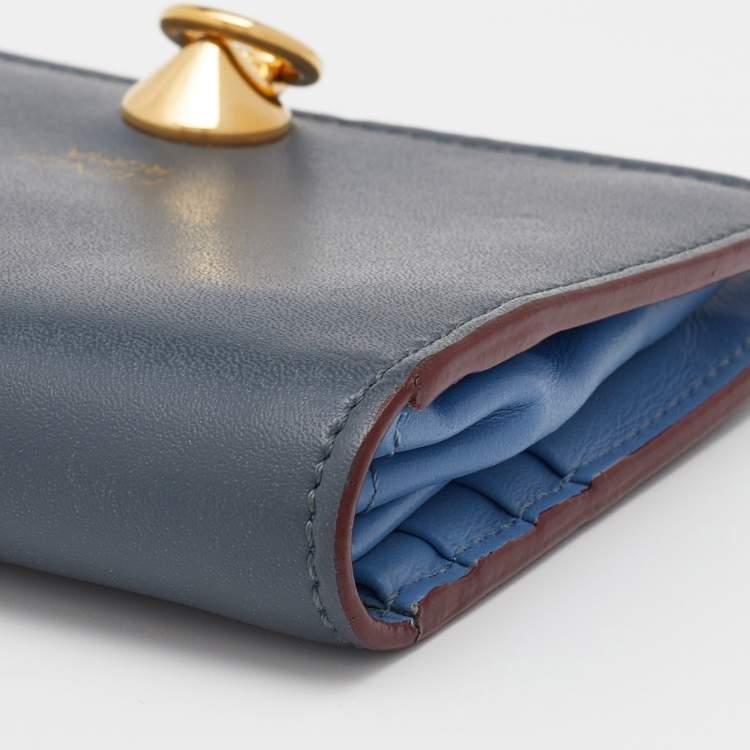 Pre Owned Fendi Grey/ Light Blue Leather By The Way Bifold Wallet