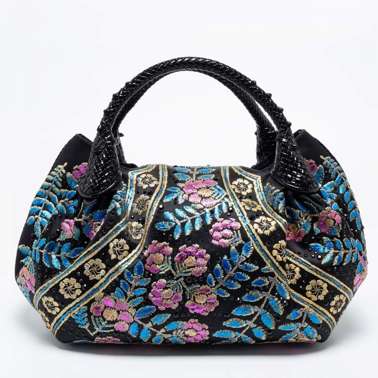 Pre Owned Fendi Multicolor Embroidered Satin Limited Edition Squirrel Spy Hobo