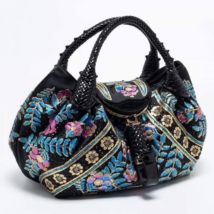 Pre Owned Fendi Multicolor Embroidered Satin Limited Edition Squirrel Spy Hobo