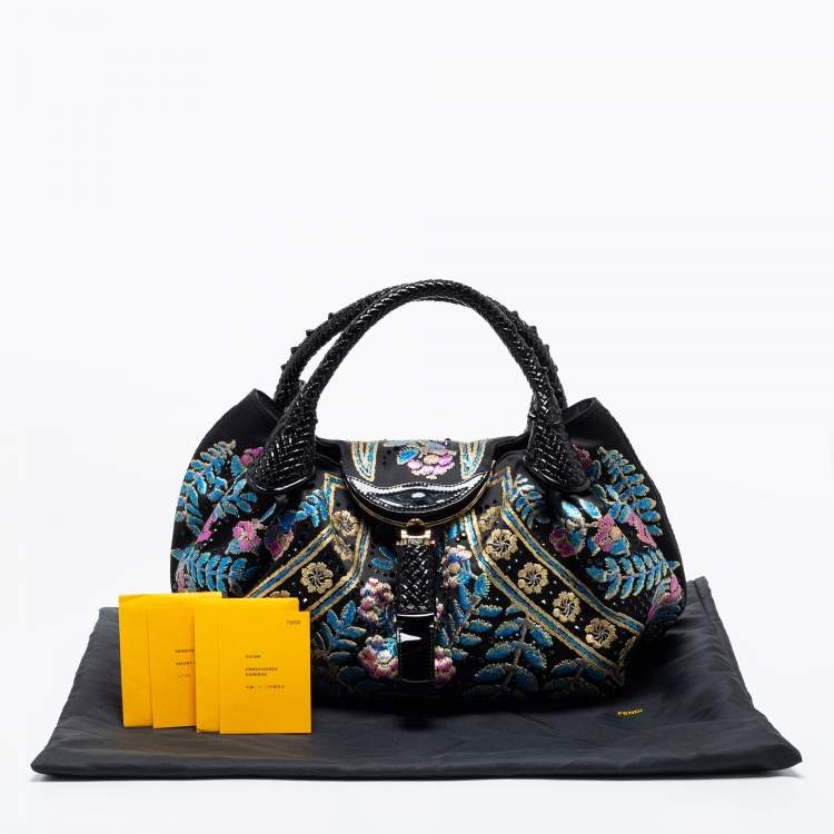 Pre Owned Fendi Multicolor Embroidered Satin Limited Edition Squirrel Spy Hobo
