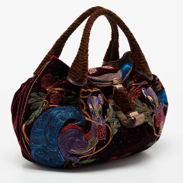 Pre Owned Fendi Multicolor Embroidered Velvet And Foil Leather Spy Bag