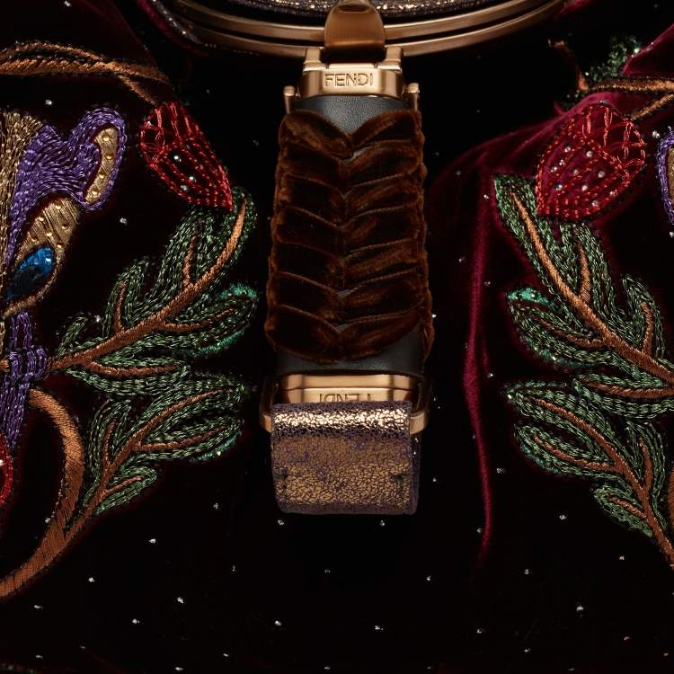 Pre Owned Fendi Multicolor Embroidered Velvet And Foil Leather Spy Bag