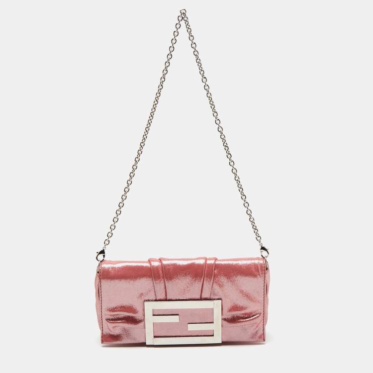Pre Owned Fendi Pink Iridescent Mia Pochette Bag