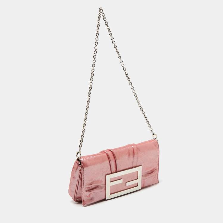 Pre Owned Fendi Pink Iridescent Mia Pochette Bag