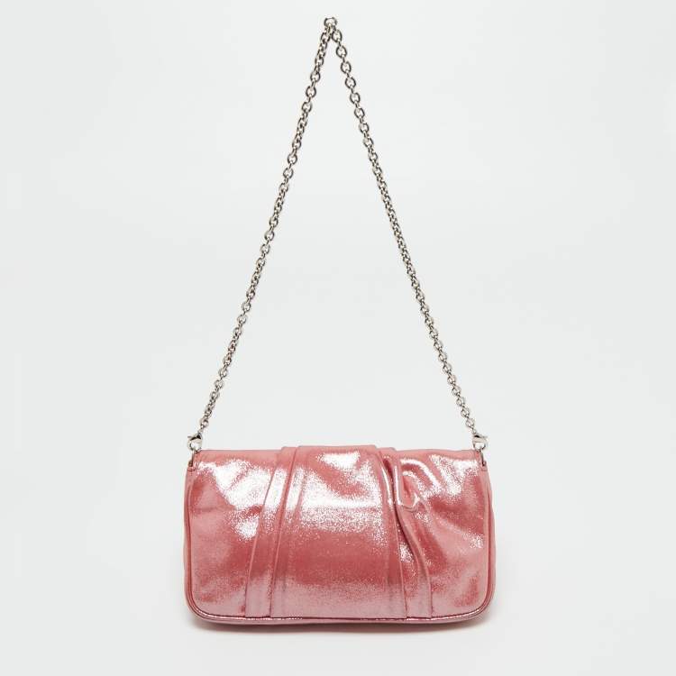 Pre Owned Fendi Pink Iridescent Mia Pochette Bag