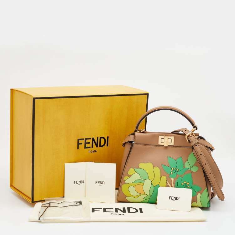 مملوكة مسبقًا Fendi Beige/Green Leather Mini Floral Peekaboo Top Handle Bag