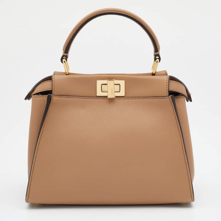 مملوكة مسبقًا Fendi Beige/Green Leather Mini Floral Peekaboo Top Handle Bag