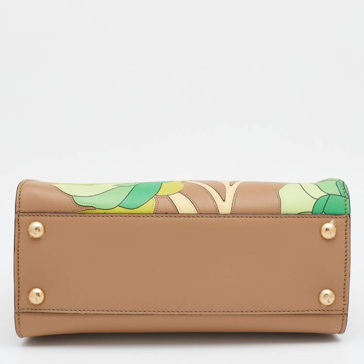 مملوكة مسبقًا Fendi Beige/Green Leather Mini Floral Peekaboo Top Handle Bag