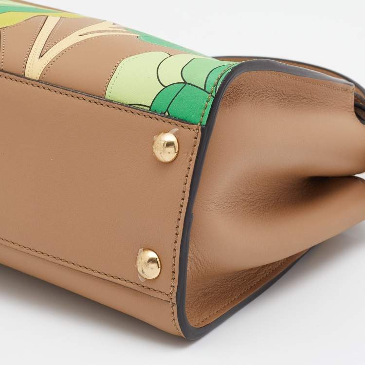 مملوكة مسبقًا Fendi Beige/Green Leather Mini Floral Peekaboo Top Handle Bag