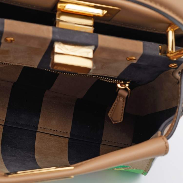 مملوكة مسبقًا Fendi Beige/Green Leather Mini Floral Peekaboo Top Handle Bag