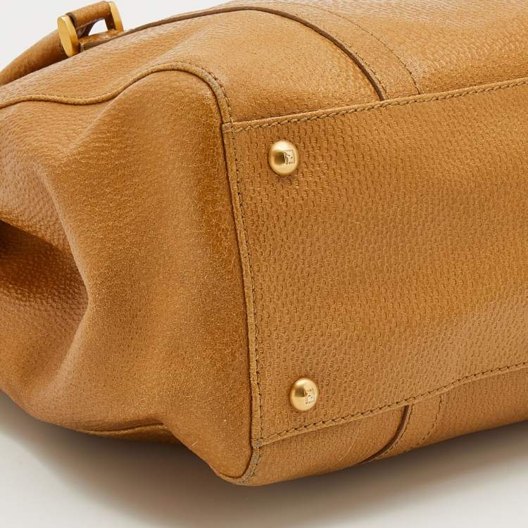 Pre Owned Fendi Caramel Textured Leather Large Linda Satchel 