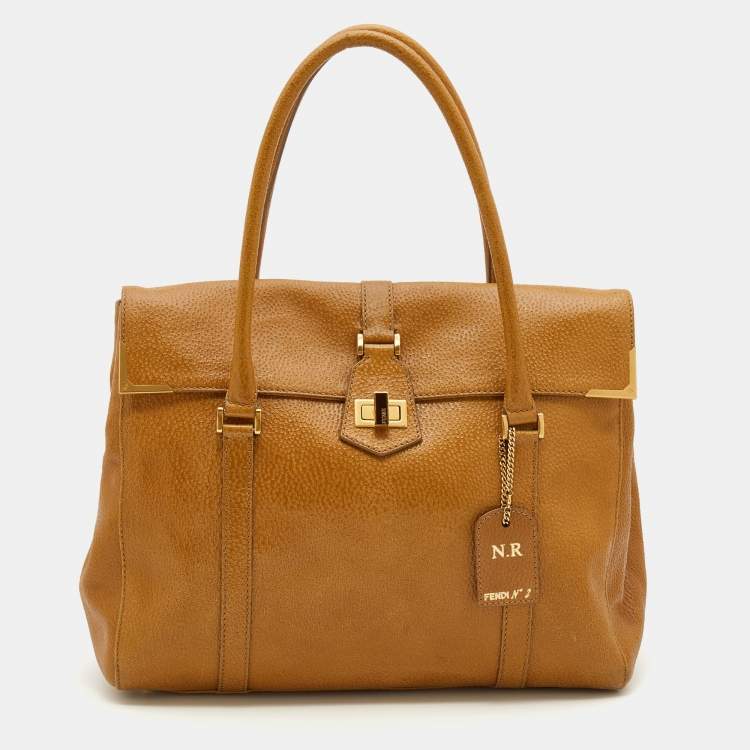 Pre Owned Fendi Caramel Textured Leather Large Linda Satchel 
