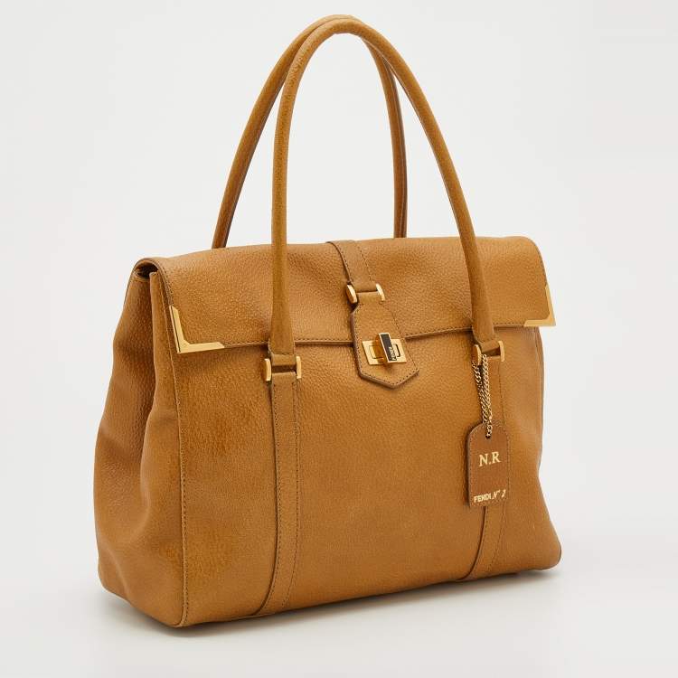 Pre Owned Fendi Caramel Textured Leather Large Linda Satchel 