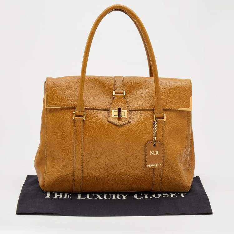 Pre Owned Fendi Caramel Textured Leather Large Linda Satchel 