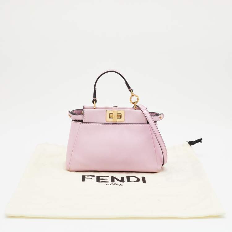Pre Owned Fendi Pink Leather Micro Peekaboo Top Handle Bag