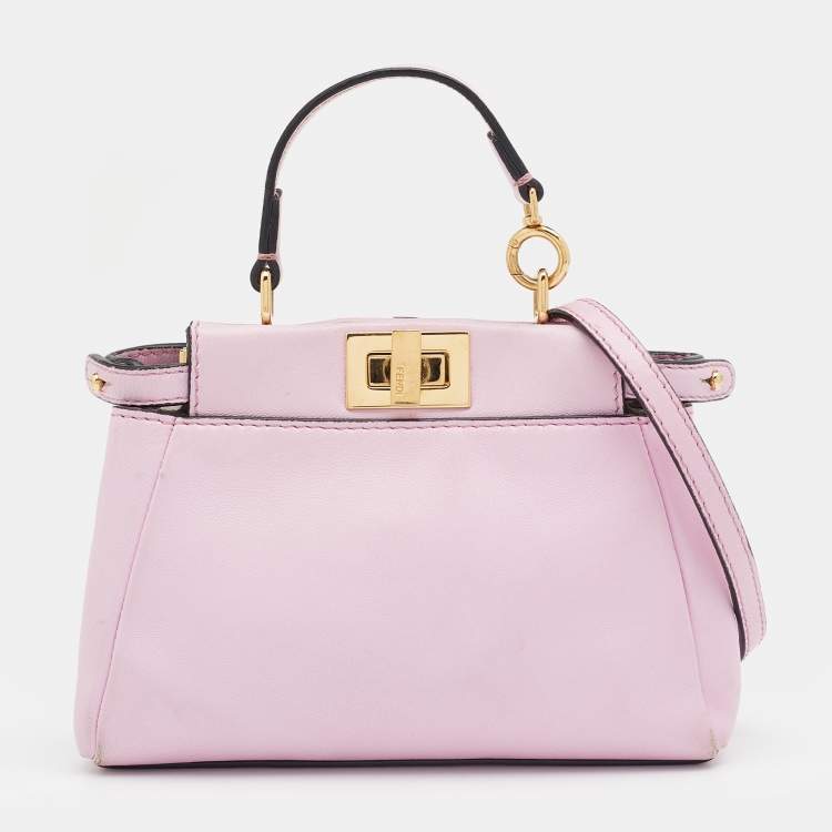 Pre Owned Fendi Pink Leather Micro Peekaboo Top Handle Bag