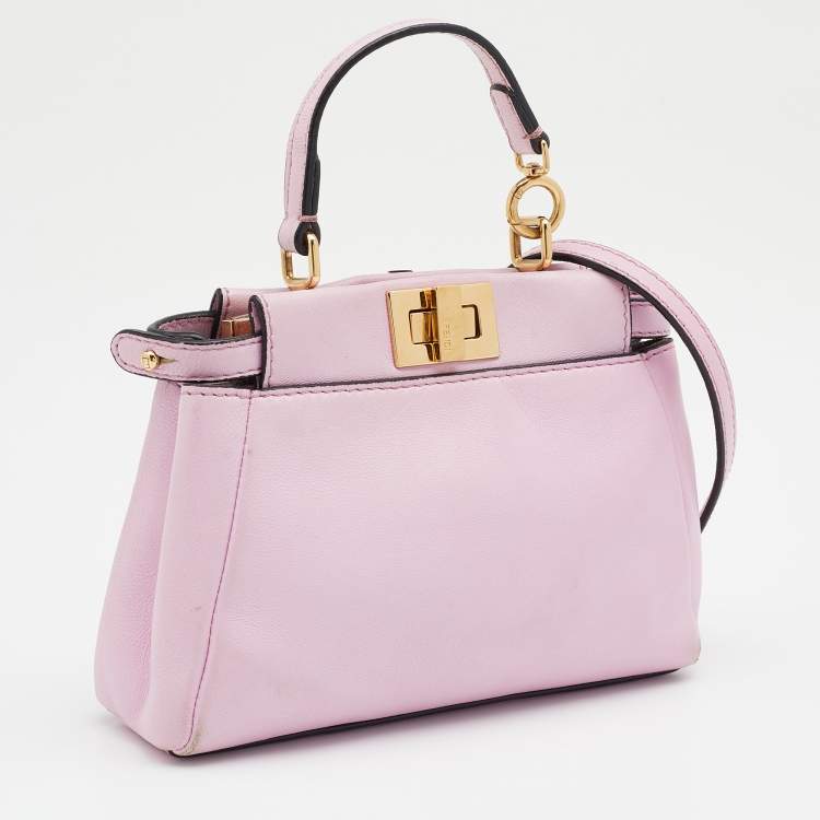 Pre Owned Fendi Pink Leather Micro Peekaboo Top Handle Bag