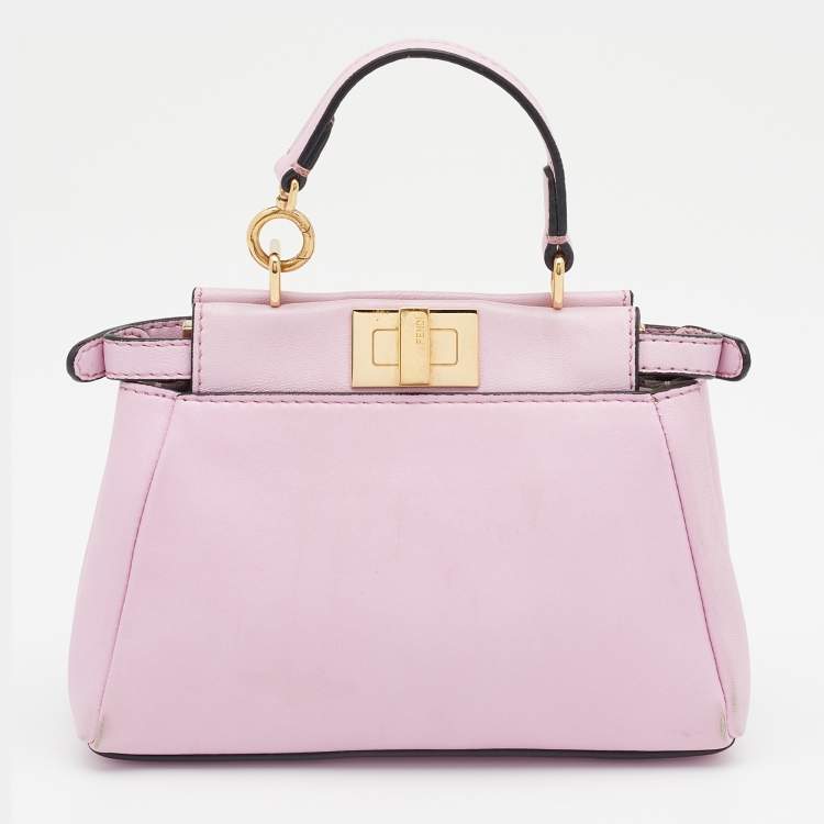 Pre Owned Fendi Pink Leather Micro Peekaboo Top Handle Bag