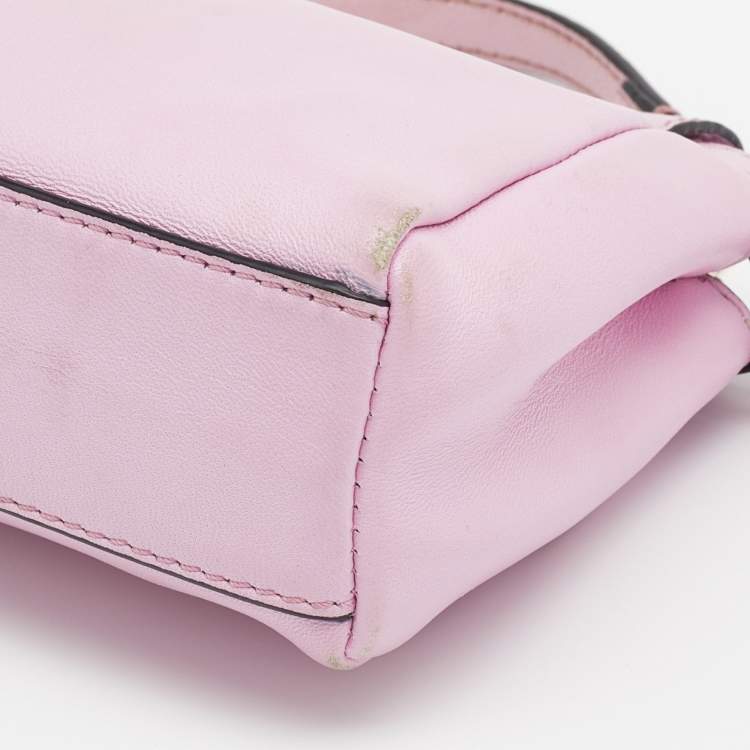 Pre Owned Fendi Pink Leather Micro Peekaboo Top Handle Bag